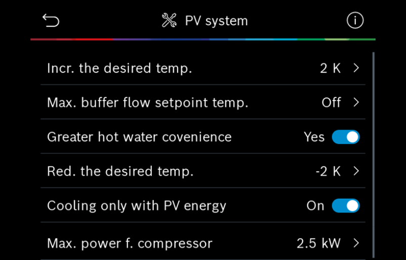 Settings in HMI